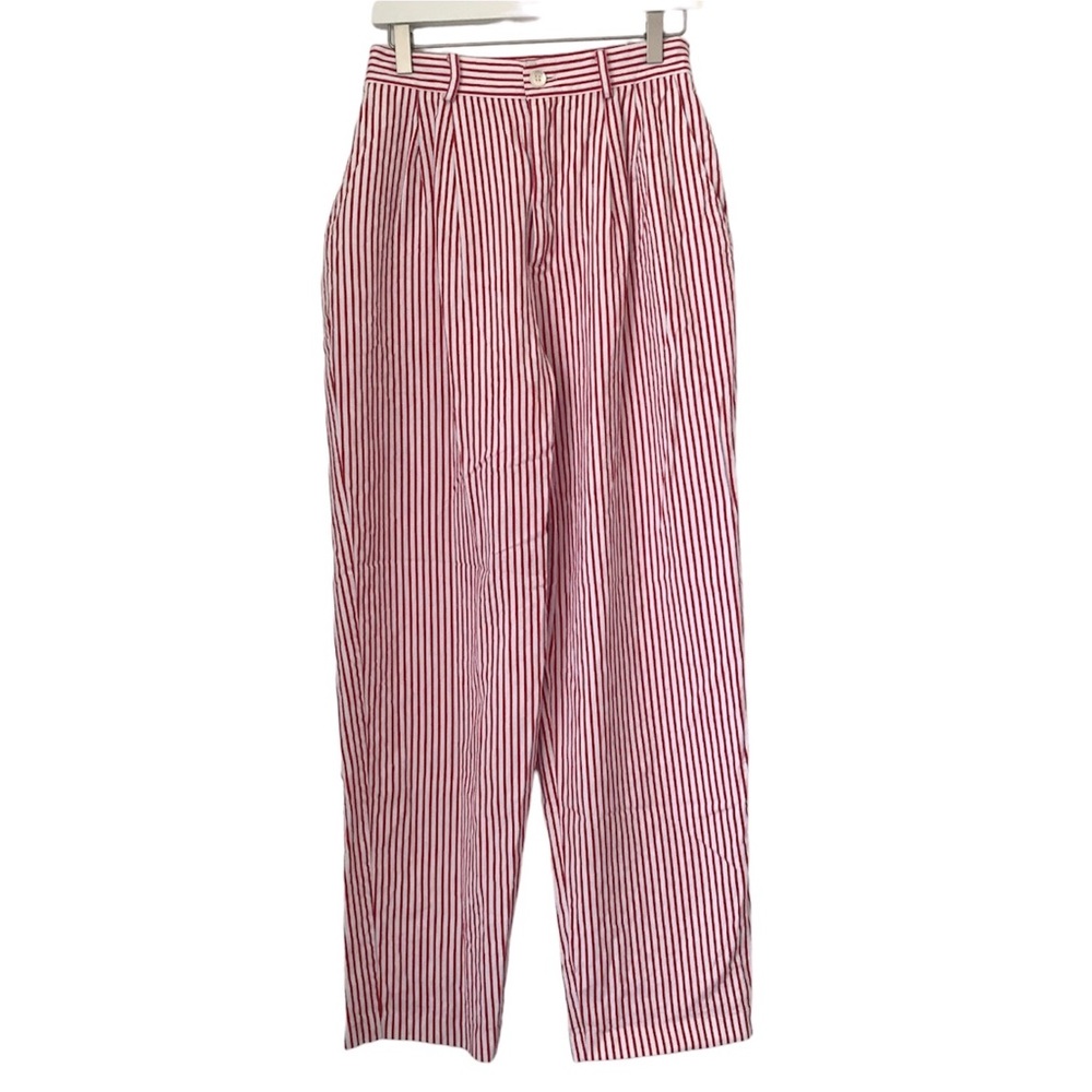 Vintage Red & White Vertical Stripe High Waisted Trouser Pants